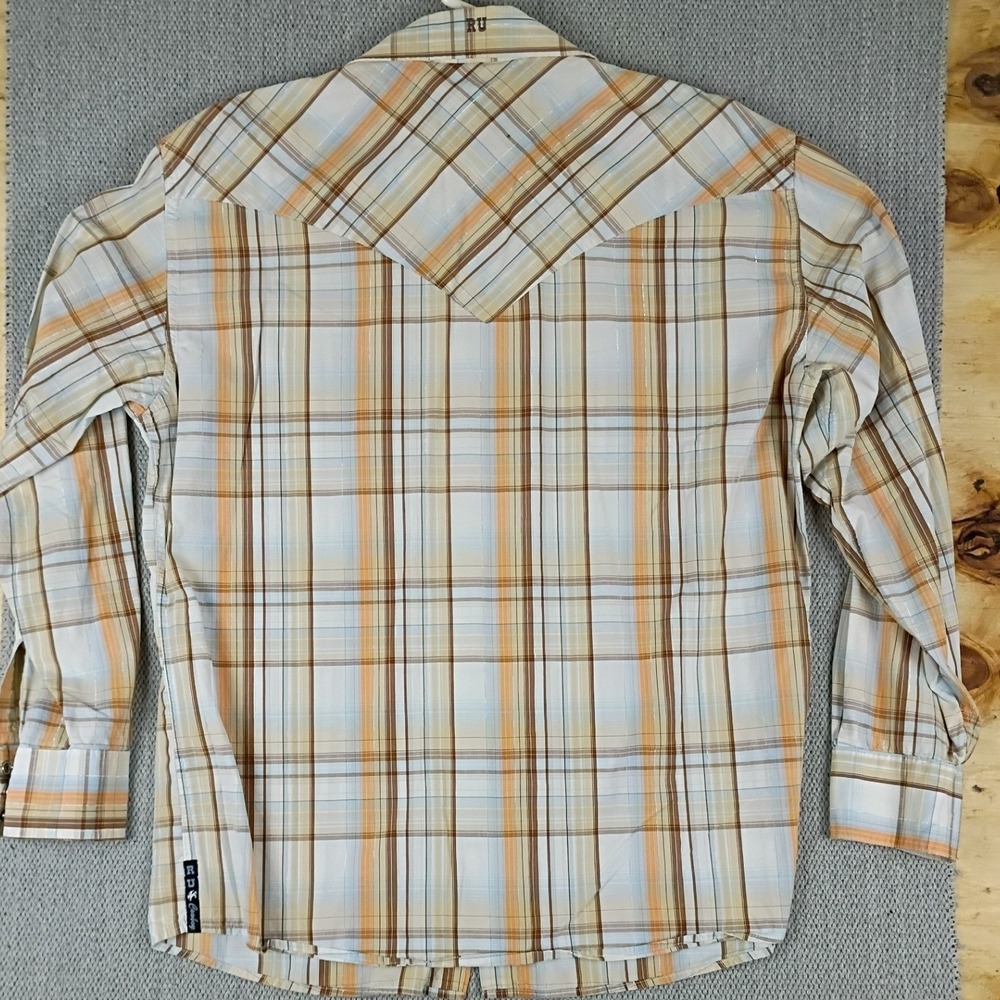 Resistol University‎ Pearl Snap Shirt Mens L Orange Plaid Western Cowboy Cotton - Picture 5 of 12